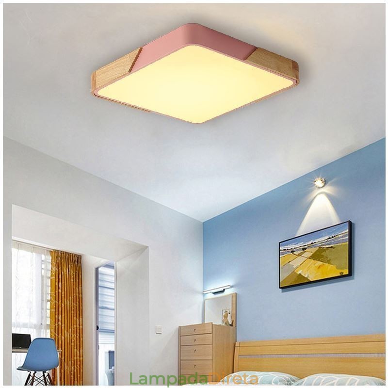 Luminária de teto com estrutura de madeira embutida simples, lâmpada de design superfino, luz de pendurar
