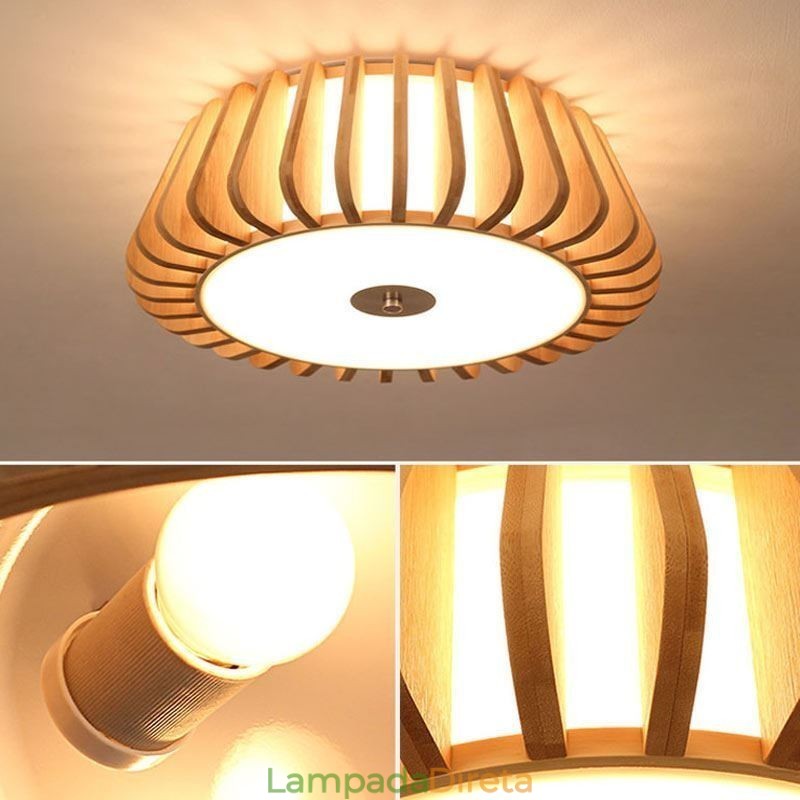 Iluminação de teto criativa de bambu para montagem embutida redonda nórdica