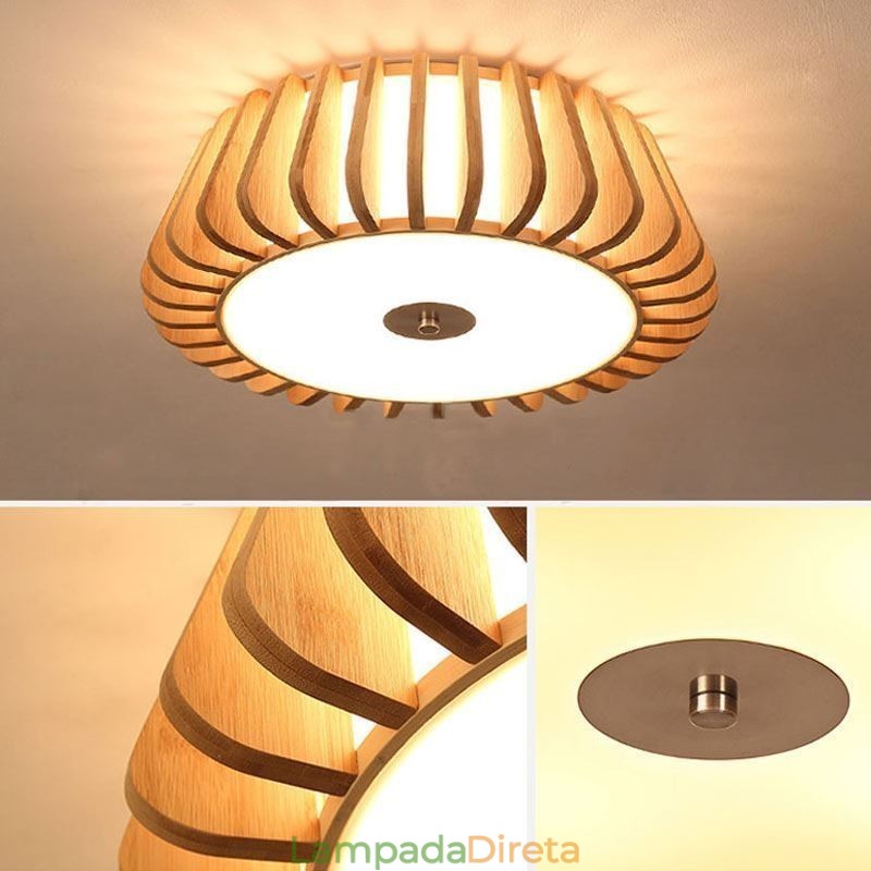 Iluminação de teto criativa de bambu para montagem embutida redonda nórdica