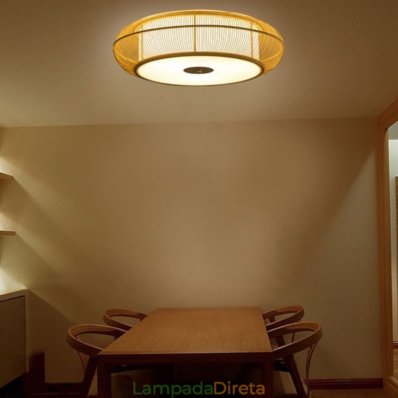 Luminária de teto redonda criativa japonesa de bambu especial chinesa embutida