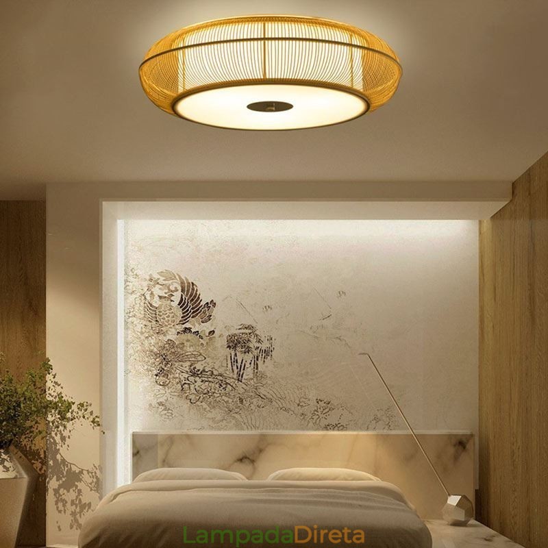 Luminária de teto redonda criativa japonesa de bambu especial chinesa embutida