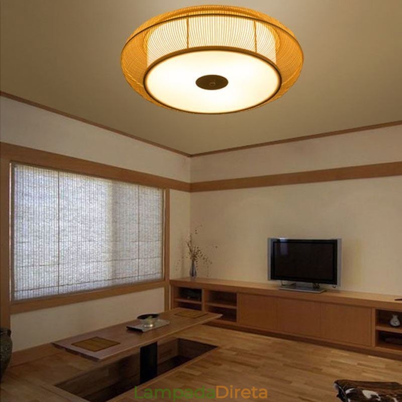 Luminária de teto redonda criativa japonesa de bambu especial chinesa embutida