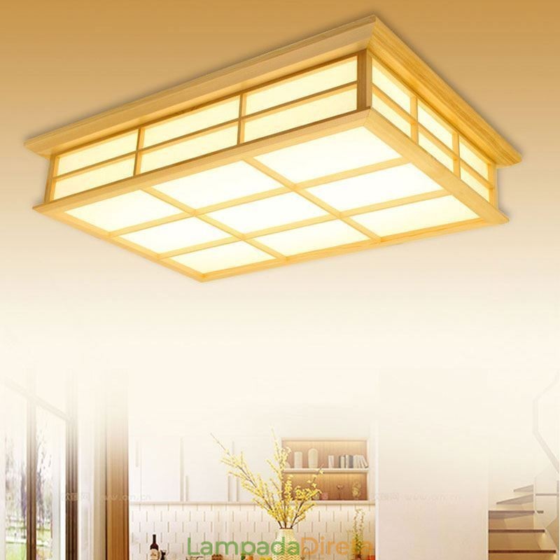 Luminária de teto cubóide japonesa Iluminação de teto de madeira maciça