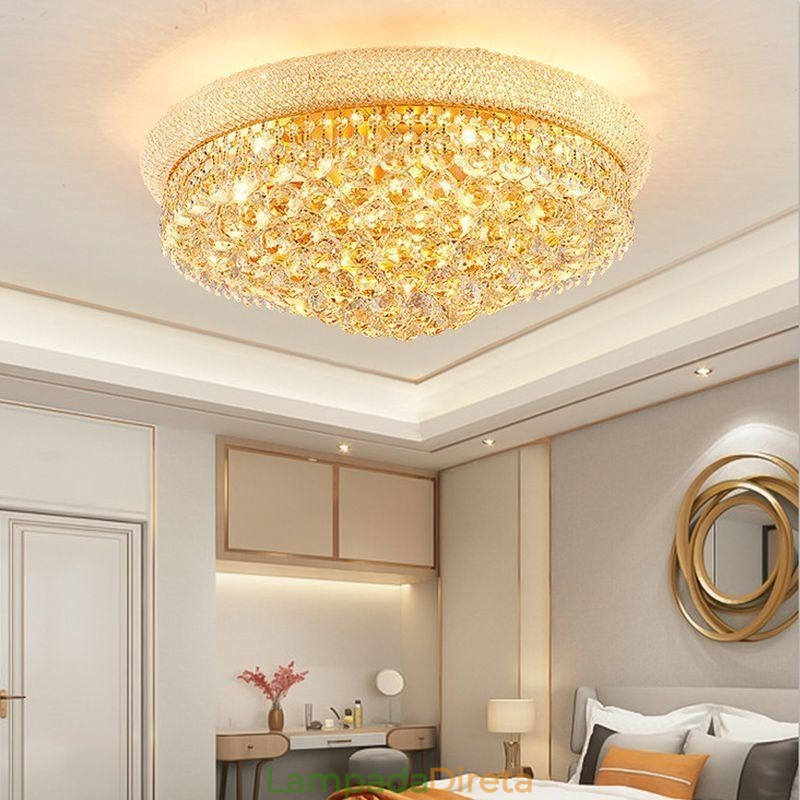Luminária de teto de cristal de luxo com montagem embutida europeia