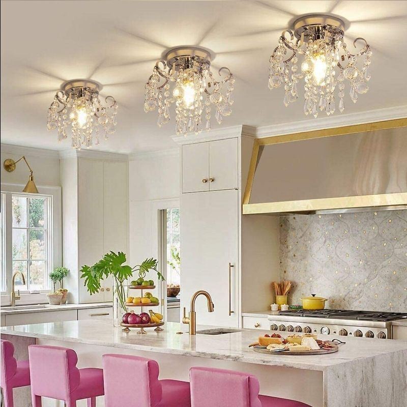 Luminária de teto de cristal único embutida e minimalista moderna
