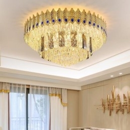 Cristal Flush Mount redondo galvanizado Phoenix Tail ouro luxo decorativo luz de teto