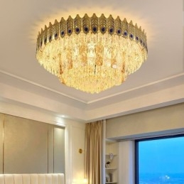Cristal Flush Mount redondo galvanizado Phoenix Tail ouro luxo decorativo luz de teto