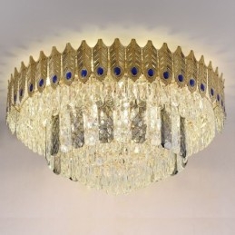 Cristal Flush Mount redondo galvanizado Phoenix Tail ouro luxo decorativo luz de teto