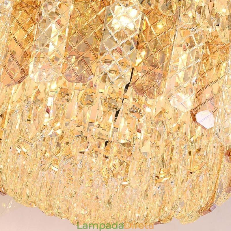 Cristal Flush Mount redondo galvanizado Phoenix Tail ouro luxo decorativo luz de teto