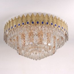 Cristal Flush Mount redondo galvanizado Phoenix Tail ouro luxo decorativo luz de teto