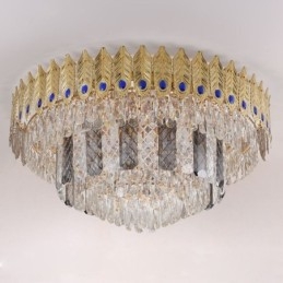 Cristal Flush Mount redondo galvanizado Phoenix Tail ouro luxo decorativo luz de teto