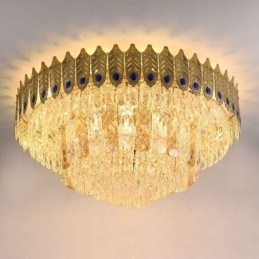 Cristal Flush Mount redondo galvanizado Phoenix Tail ouro luxo decorativo luz de teto