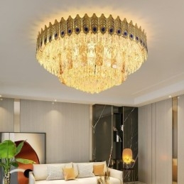 Cristal Flush Mount redondo galvanizado Phoenix Tail ouro luxo decorativo luz de teto