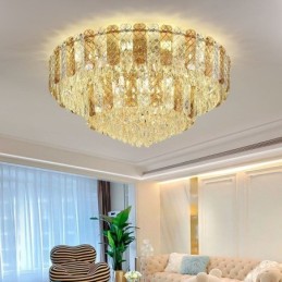 Luminária de teto decorativa de luxo redonda de camada dupla de montagem embutida de cristal 80 cm
