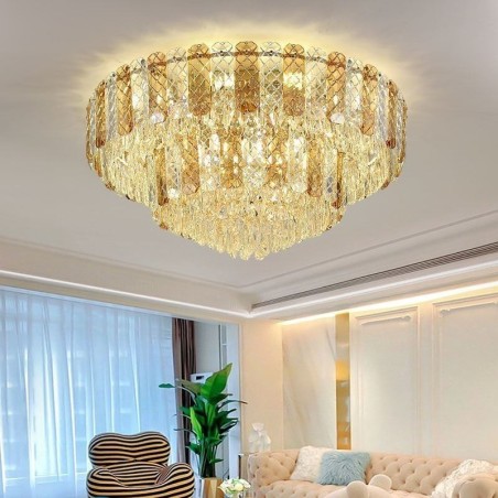 Luminária de teto decorativa de luxo redonda de camada dupla de montagem embutida de cristal 80 cm Luminária de teto decorativa de luxo redonda de camada dupla de montagem embutida de cristal 80 cm