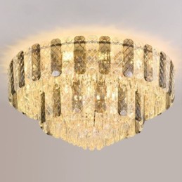 Luminária de teto decorativa de luxo redonda de camada dupla de montagem embutida de cristal 80 cm