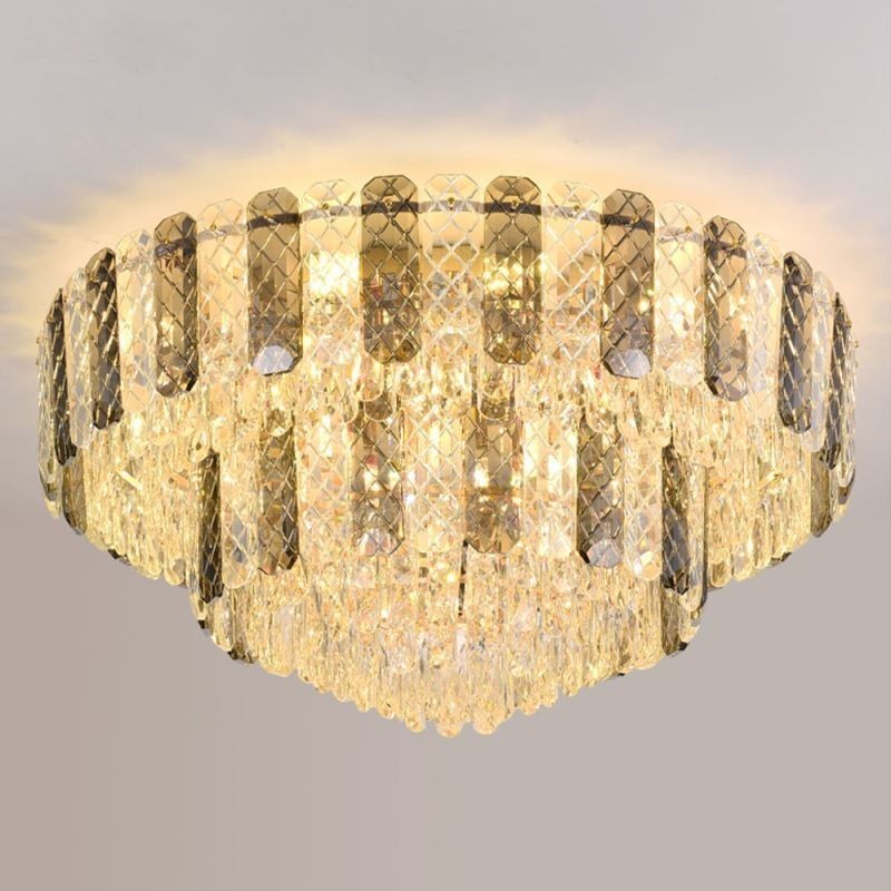 Luminária de teto decorativa de luxo redonda de camada dupla de montagem embutida de cristal 80 cm