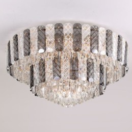 Luminária de teto decorativa de luxo redonda de camada dupla de montagem embutida de cristal 80 cm
