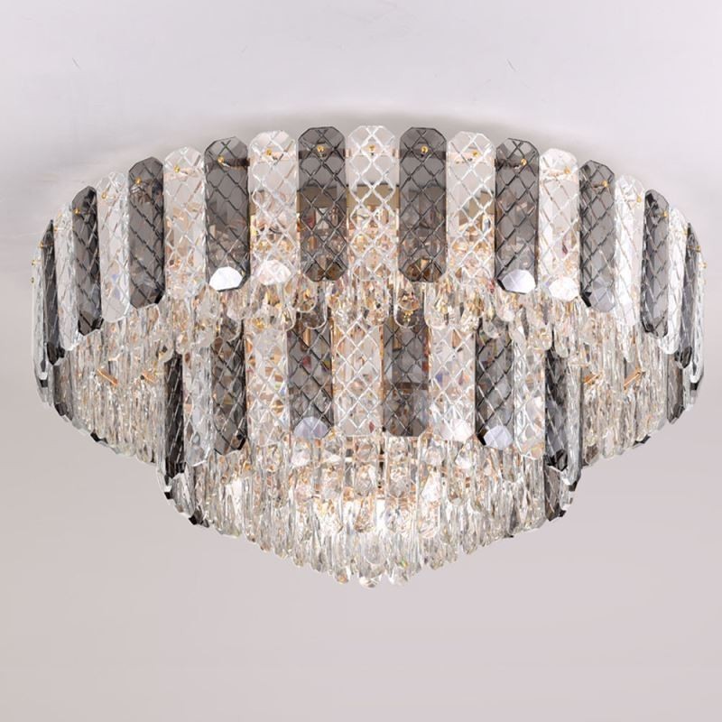 Luminária de teto decorativa de luxo redonda de camada dupla de montagem embutida de cristal 80 cm