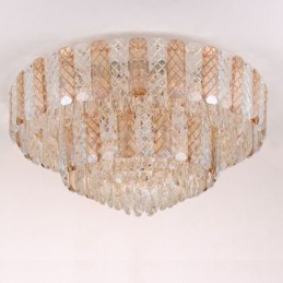 Luminária de teto decorativa de luxo redonda de camada dupla de montagem embutida de cristal 80 cm
