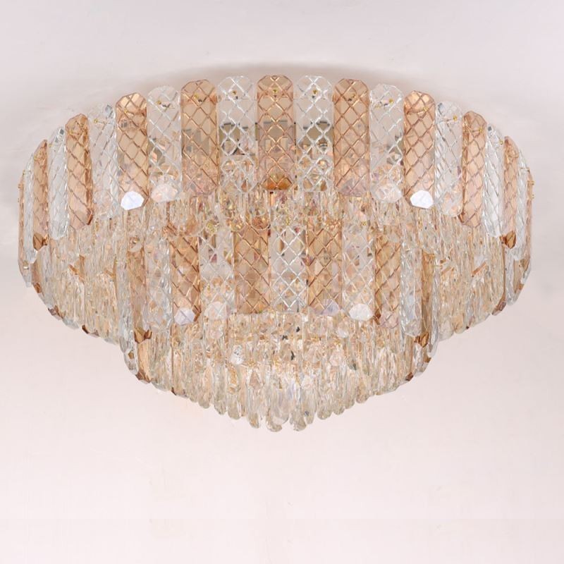 Luminária de teto decorativa de luxo redonda de camada dupla de montagem embutida de cristal 80 cm