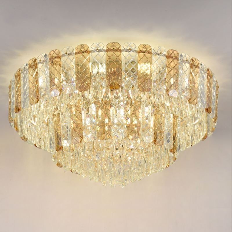 Luminária de teto decorativa de luxo redonda de camada dupla de montagem embutida de cristal 80 cm