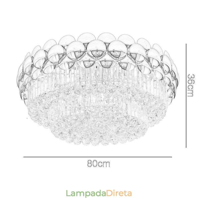 Luminária de teto decorativa de luxo em ouro galvanizado redondo com montagem embutida de cristal 80 cm