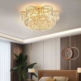 Luminária de teto de cristal redonda luxuosa com montagem embutida