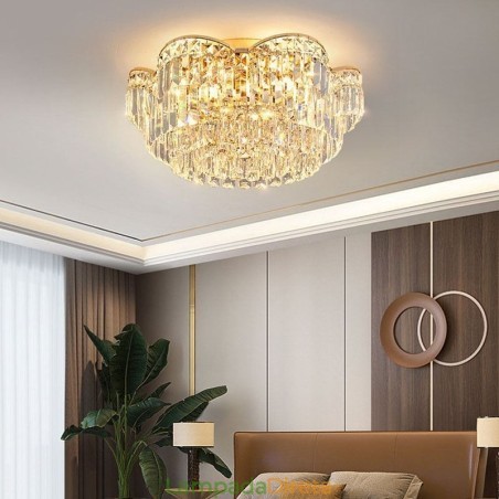 Luminária de teto de cristal redonda luxuosa com montagem embutida Luminária de teto de cristal redonda luxuosa com montagem embutida