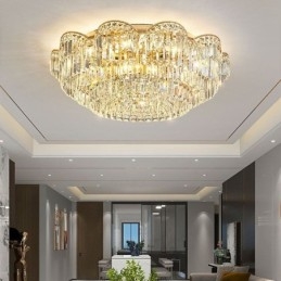 Luminária de teto de cristal redonda luxuosa com montagem embutida
