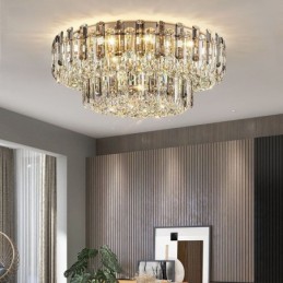 Luminária de teto de cristal redonda com decoração embutida em cinza esfumaçado
