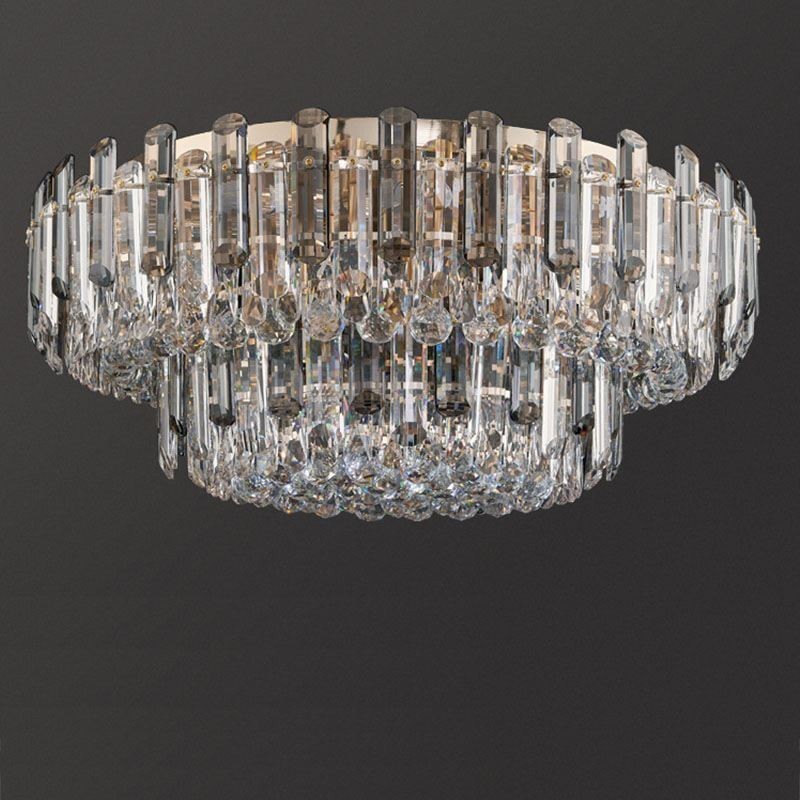 Luminária de teto de cristal redonda com decoração embutida em cinza esfumaçado