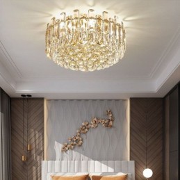 Luminária de teto de cristal de luxo embutida redonda com decoração de cristal