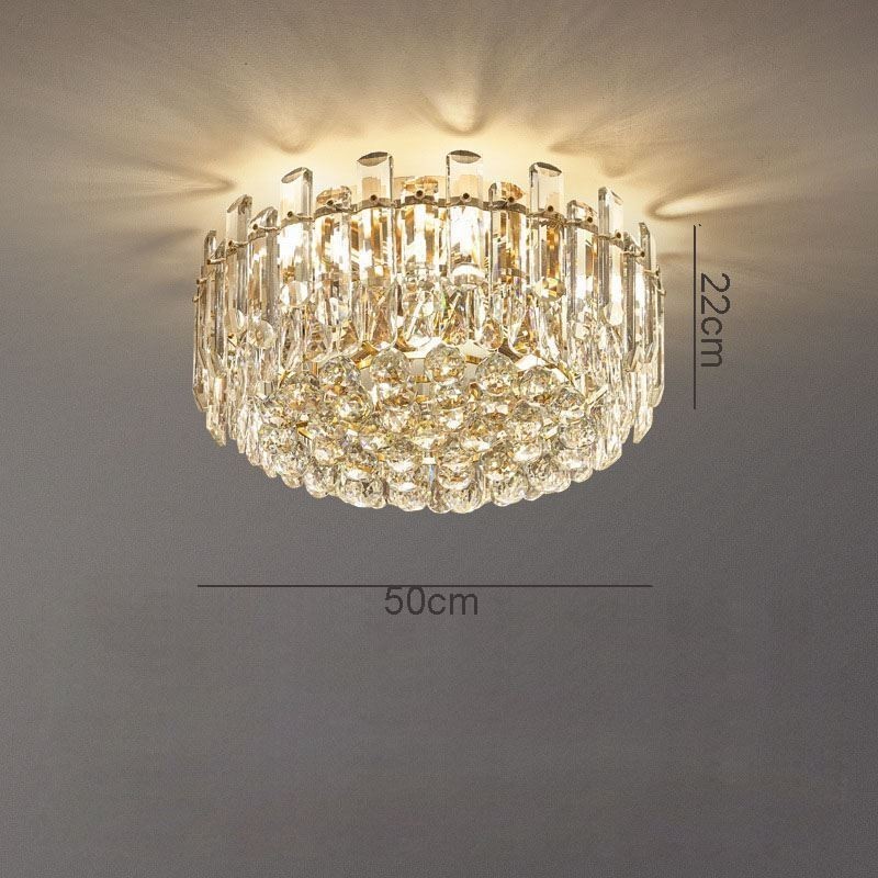Luminária de teto de cristal de luxo embutida redonda com decoração de cristal