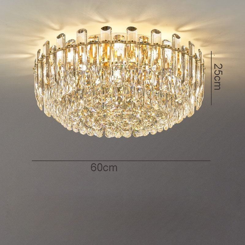 Luminária de teto de cristal de luxo embutida redonda com decoração de cristal