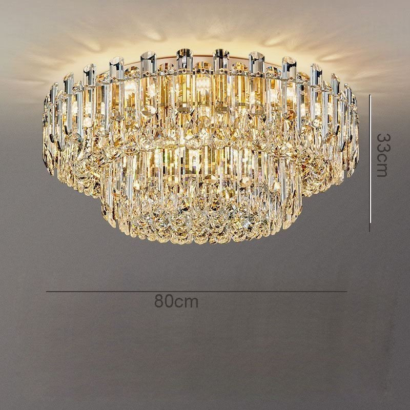 Luminária de teto de cristal de luxo embutida redonda com decoração de cristal
