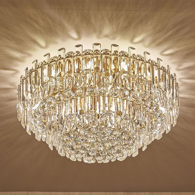 Luminária de teto de cristal de luxo embutida redonda com decoração de cristal