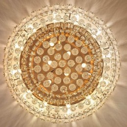 Luminária de teto de cristal de luxo embutida redonda com decoração de cristal