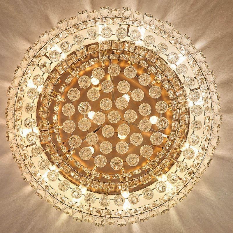 Luminária de teto de cristal de luxo embutida redonda com decoração de cristal