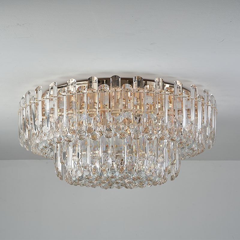 Luminária de teto de cristal de luxo embutida redonda com decoração de cristal