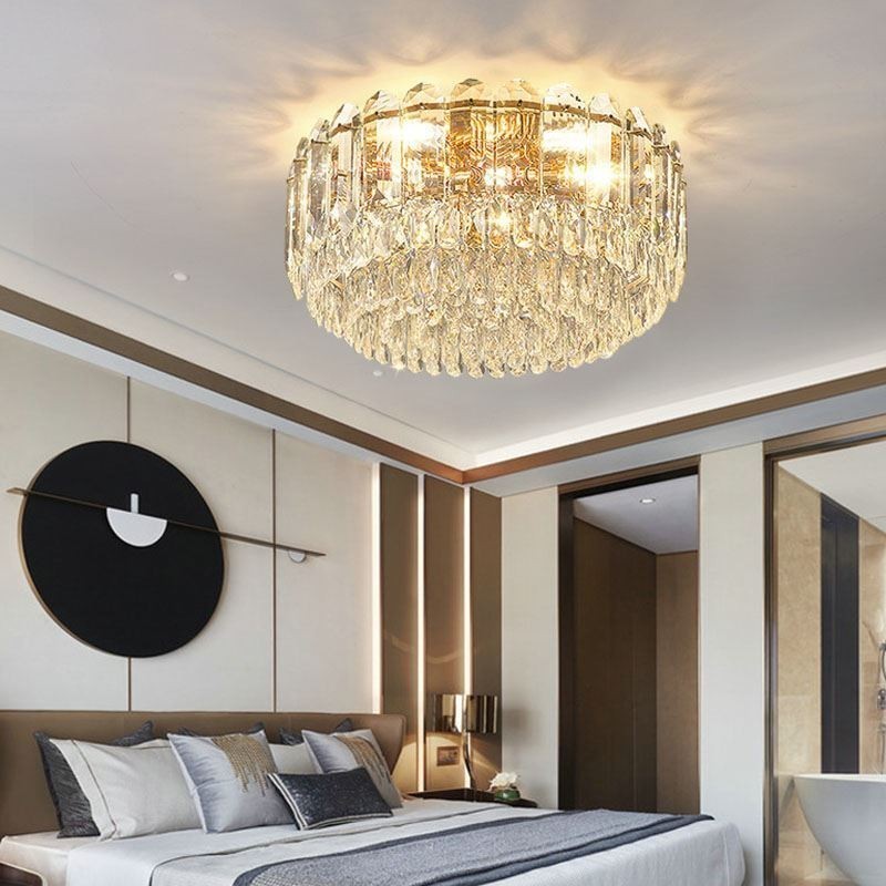 Luminárias de teto de decoração de cristal redondo com montagem embutida de cristal