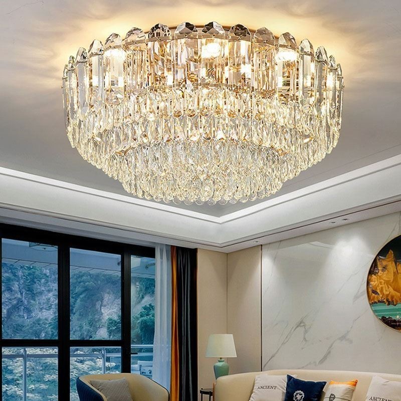 Luminárias de teto de decoração de cristal redondo com montagem embutida de cristal
