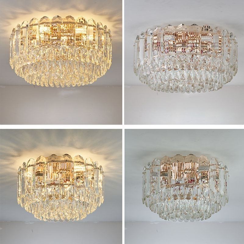 Luminárias de teto de decoração de cristal redondo com montagem embutida de cristal