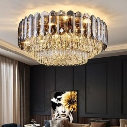 Luminária de teto de cristal redonda cinza esfumaçado para decoração embutida em cristal