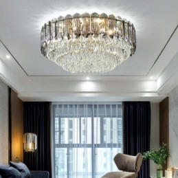 Luminária de teto de cristal redonda cinza esfumaçado para decoração embutida em cristal