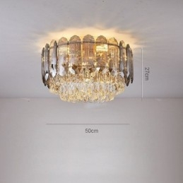 Luminária de teto de cristal redonda cinza esfumaçado para decoração embutida em cristal