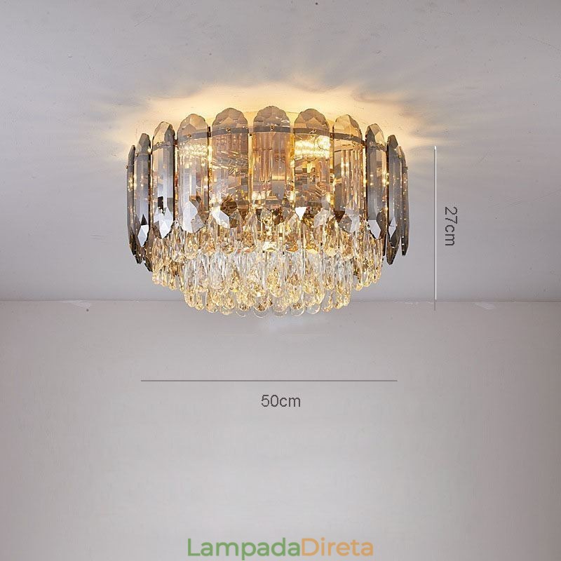 Luminária de teto de cristal redonda cinza esfumaçado para decoração embutida em cristal