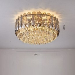 Luminária de teto de cristal redonda cinza esfumaçado para decoração embutida em cristal