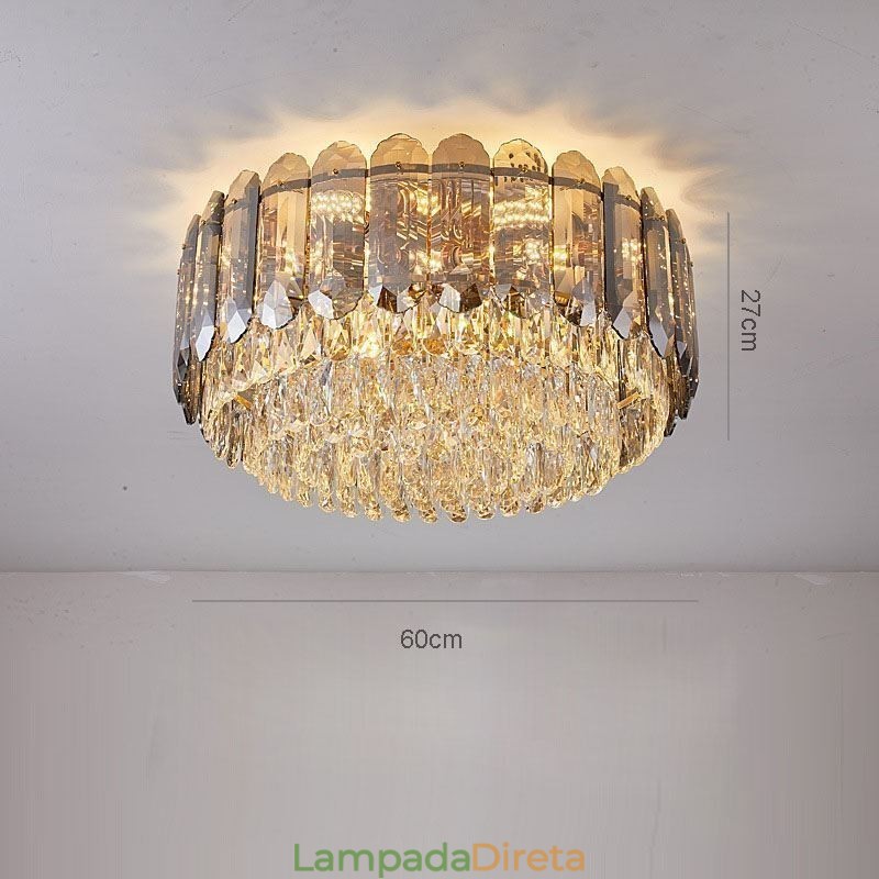 Luminária de teto de cristal redonda cinza esfumaçado para decoração embutida em cristal