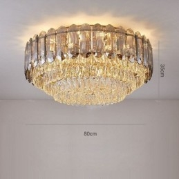 Luminária de teto de cristal redonda cinza esfumaçado para decoração embutida em cristal